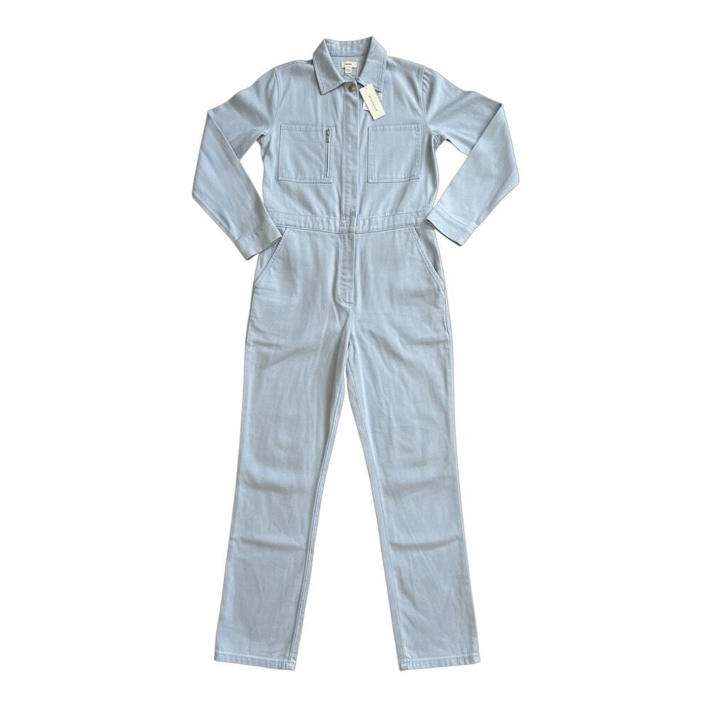 NWT Outerknown Women's SEA Station Jumpsuit Pockets Linen Blend Light Blue Small